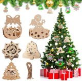 Set de 50 ornamente pentru Bradul de Craciun Wellxunk&reg;, lemn, natur, 7-8 cm