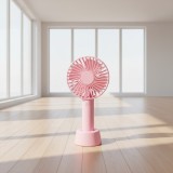 Ventilator portabil USB de m&acirc;nă, roz, cu suport, 3 trepte de viteză, re&icirc;ncărcabil prin cablu USB, roz
