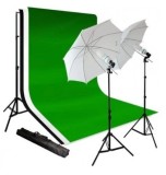 Cumpara ieftin Kit studio foto,lumini,2 umbrele,suport fundal reglabil 2x3m + 3 panze fundal multicolore, 2x bec 135W, Dactylion