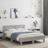 VidaXL Cadru de pat cu tăblie, gri sonoma, 135x190 cm, lemn prelucrat