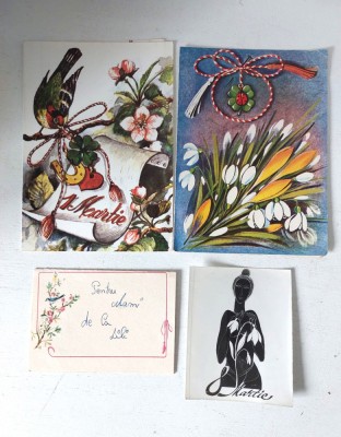 Lot 4 felicitari vechi, anii 80, de 1-8 Martie, Romania, scrise foto