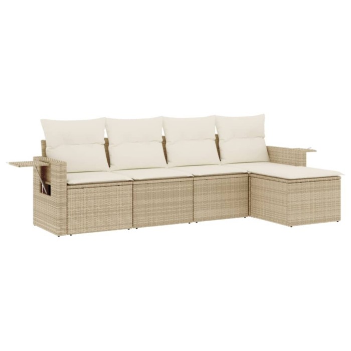 Set canapele de gradina cu perne, 5 piese, bej, poliratan