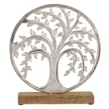 Decoratiune de birou , Copac argintiu pe baza din lemn, 24x5x26 cm, Oem