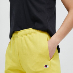 Champion pantaloni scurti femei, culoarea galben, neted, high waist