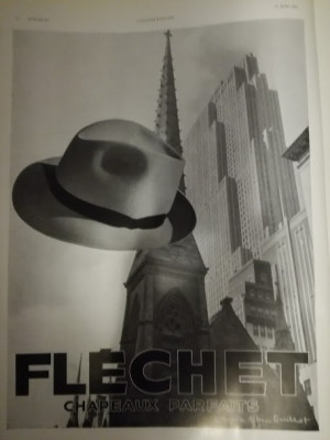 Publicitate pălării FLECHET, original, 1939, 38 cm x 28cm foto