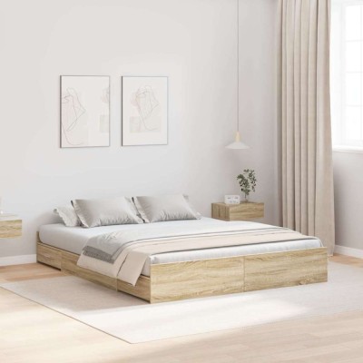 vidaXL Cadru de pat cu spațiu de depozitare Stejar sonoma 135 x 190 cm 3335319 foto