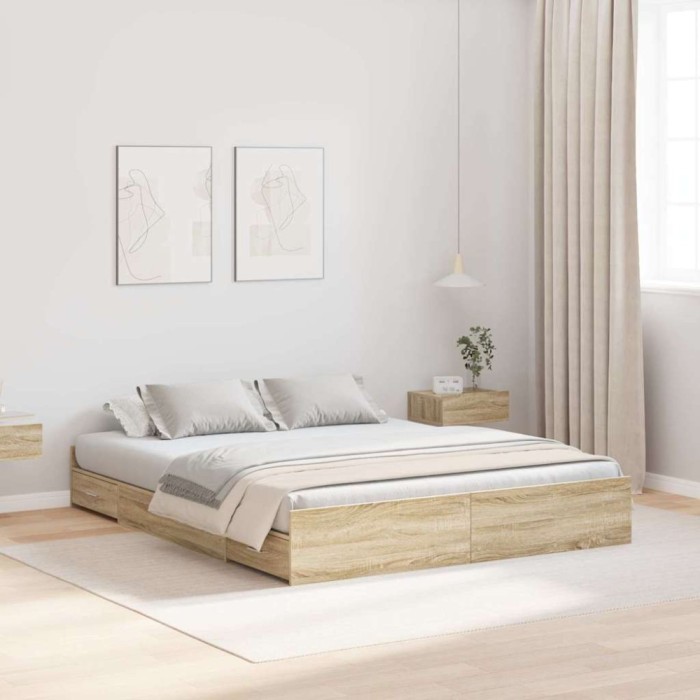 vidaXL Cadru de pat cu spațiu de depozitare Stejar sonoma 135 x 190 cm 3335319