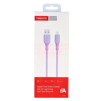 Cablu date soft silicone USB - Lightning TRANYOO Fast Charge T-X22 Purple foto