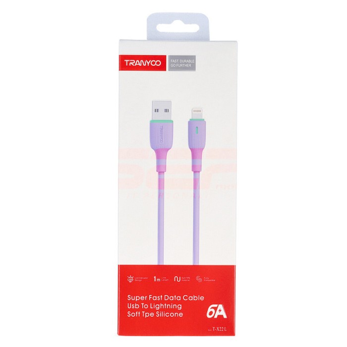 Cablu date soft silicone USB - Lightning TRANYOO Fast Charge T-X22 Purple