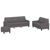 Cumpara ieftin Set de canapele cu perne, 3 piese, gri, piele ecologica