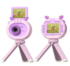 Camera foto digitala pentru copii, THD S2, rezolutie foto 12 megapixeli, video 1080p, ecran rabatabil selfie, buburuza roz