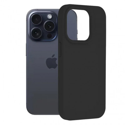 Husa iPhone 15 Pro Silicon Negru Slim Mat cu Microfibra SoftEdge foto