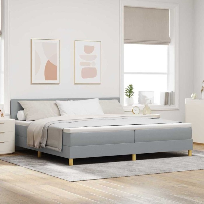 vidaXL Pat boxspring cu saltea Gri deschis 200 x 200 cm țesătură