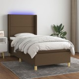 Cumpara ieftin Pat cu arcuri, saltea și LED, maro &icirc;nchis, 80x200 cm, textil