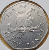 50 pence 1976 Isle of Man / Insula Man , Viking longship on map, km#39