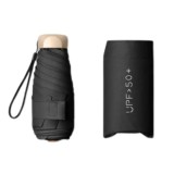 Cumpara ieftin Umbrela mini pliabila manuala 18 cm, compacta de buzunar, protectie UV UPF50+, negru, usoara si portabila