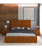 Pat Tapitat Toma Caramiziu + Saltea Lux Ortopedica + Noptiere Tapitate 140x200cm