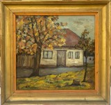 Tablou Mircea Popescu Peisaj cu Casa Bunicii pictura ulei inramata 56x59cm