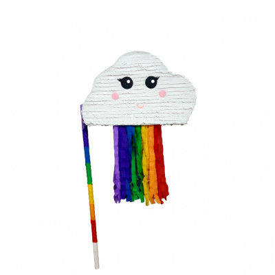 Pinata personalizata model Norisor si franjuri curcubeu,45 cm, alb/curcubeu foto