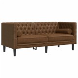 Cumpara ieftin Canapea Chesterfield cu perne/2 locuri maro piele intoarsa eco.