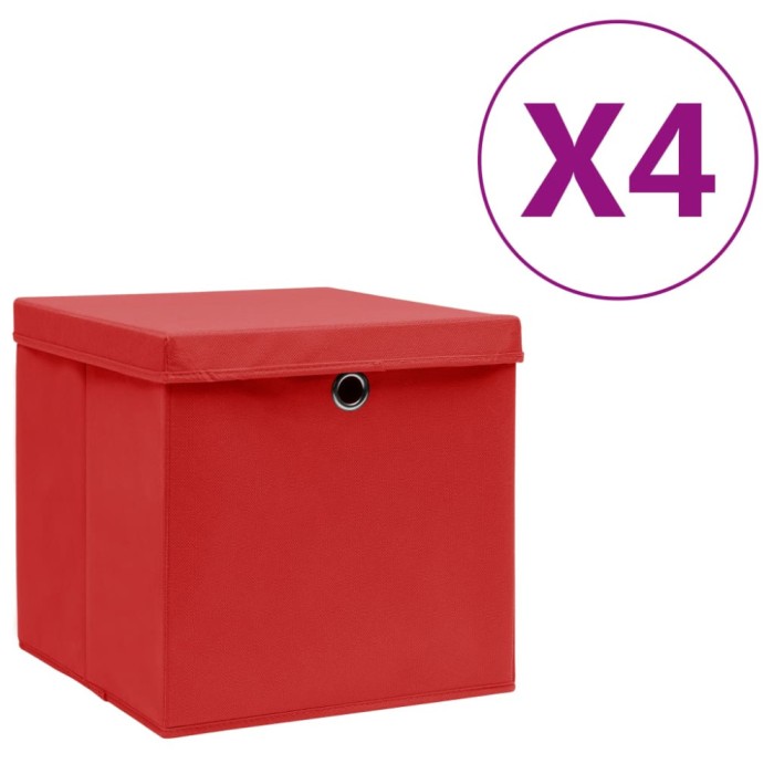 vidaXL Cutii depozitare cu capace, 4 buc., roșu, 28x28x28 cm 325220