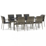 Set mobilier de gradina cu perne, 9 piese, negru/gri, poliratan