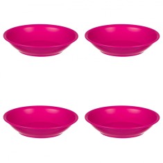 Set farfurii 4 piese, farfurii adanci, plastic, fucsia, diametru 18 cm