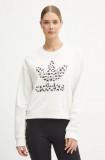 Adidas Originals hanorac de bumbac Leopard Sweat femei, culoarea alb, cu imprimeu, IW8477