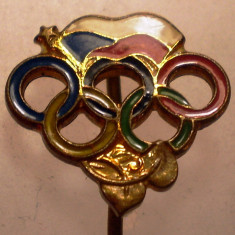 I.627 INSIGNA STICKPIN CEHIA OLIMPIADA CERCURI OLIMPICE 16/15mm email