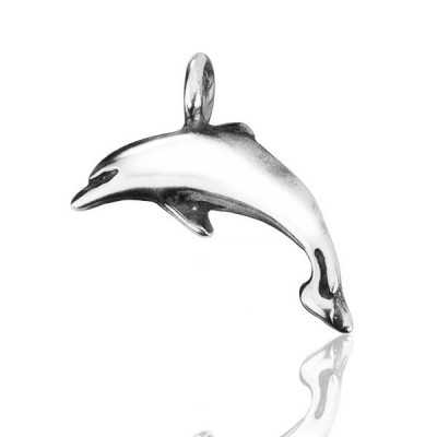Pandantiv din argint - delfin lucios cu patină foto
