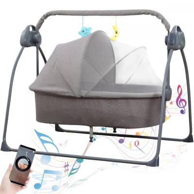 Patut Electric pentru Bebelusi cu Functie de Leganare Automata, 5 Viteze Ajustabile cu telecomanda, Temporizator Inteligent 8-60 Min, Redare Muzica pr foto