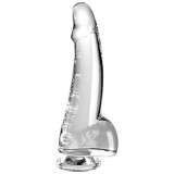 King Cock-Dildo Transparent cu Testicule 15.2 cm-TPE, Ventuza
