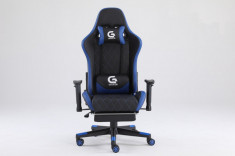 Scaun gaming Genator V1, piele perforata, suport picioare, Negru/Albastru Default Title foto