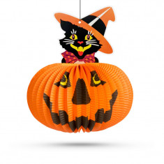 Lanternă dovleac de Halloween - cu pisică - 26 cm