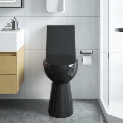 vidaXL Vas WC fără ramă &amp;icirc;nchidere silențioasă, + 7 cm, negru, ceramică foto