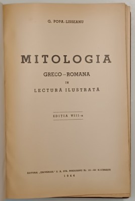 MITOLOGIA GRECO ROMANA IN LECTURA ILUSTRATA de G.POPA LISSEANU ,1944 foto