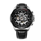 Ceas barbati, T-winner, Clasic, Mecanism Mecanic Automatic, Skeleton, Piele, Negru