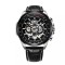 Ceas barbati, T-winner, Clasic, Mecanism Mecanic Automatic, Skeleton, Piele, Negru