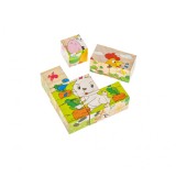 Puzzle, Cuburi de lemn, 9 piese, Multicolor
