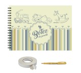 Set Album foto / GuestBook pentru botez fete/baieti, A4 landscape, pix si dubluadeziv inclus, 3 piese, accesoriu nunta