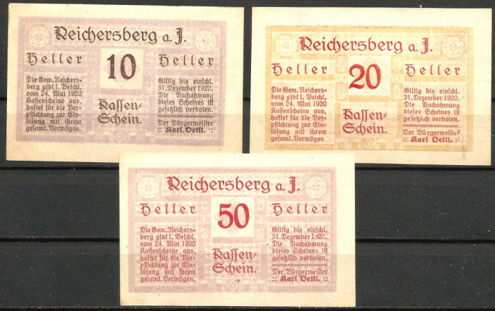 !!! AUSTRIA - LOT COMPLET NOTGELD REICHERSBERG 1920 - UNC / CELE DIN IMAGINE