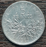 (A1030) MONEDA DIN ARGINT FRANTA - 5 FRANCS 1960, SEMANATOAREA, 12 GRAME, AG 835, Europa