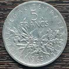 (A1030) MONEDA DIN ARGINT FRANTA - 5 FRANCS 1960, SEMANATOAREA, 12 GRAME, AG 835