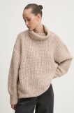 Superdry pulover femei, culoarea bej, călduros, cu guler, W6110582A-E4Z