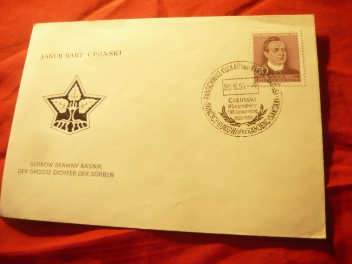 Plic FDC J.Bart- Cisinski - Poet 1953 DDR