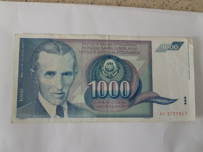 Jugoslavia 1000 Dinari 1991 Tesla foto