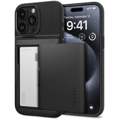 Husa pentru iPhone 15 Pro, Spigen Slim Armor CS, Black foto