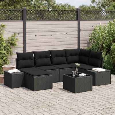 vidaXL Set de canapele pentru grădină 7 pcs Negru 264 x 154 x 85 cm 3355812 foto