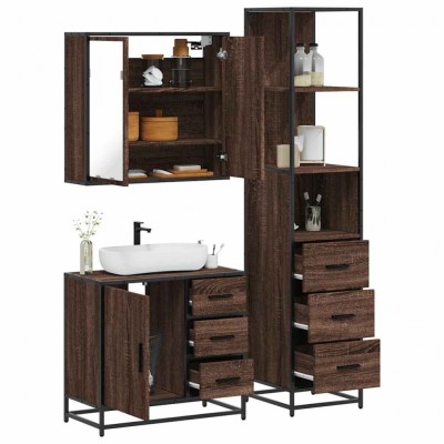 Gossi set mobilier de baie, 3 piese, stejar maro, lemn prelucrat foto