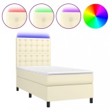 Cumpara ieftin Pat continental cu saltea si LED, crem, 80x200 cm, piele eco